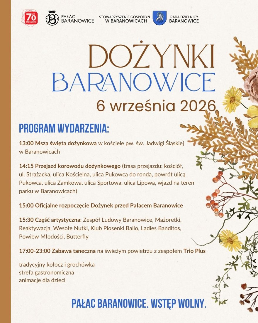 Plakat: Dożynki Baranowice, 6 września 2026 - program wydarzenia